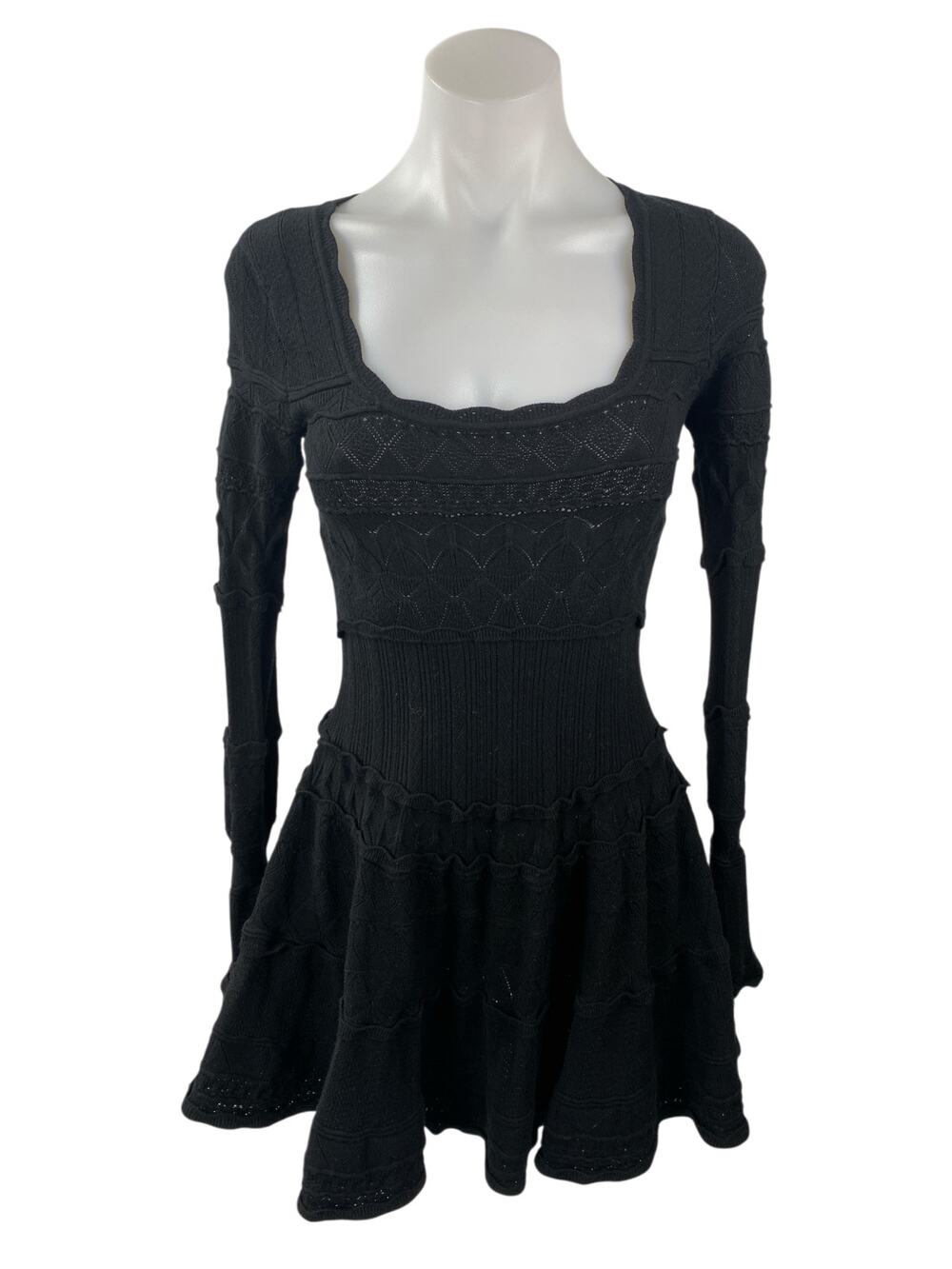 LoveShackFancy Lavender Black Knit Long Sleeve Fit & Flare Mini Dress Size M